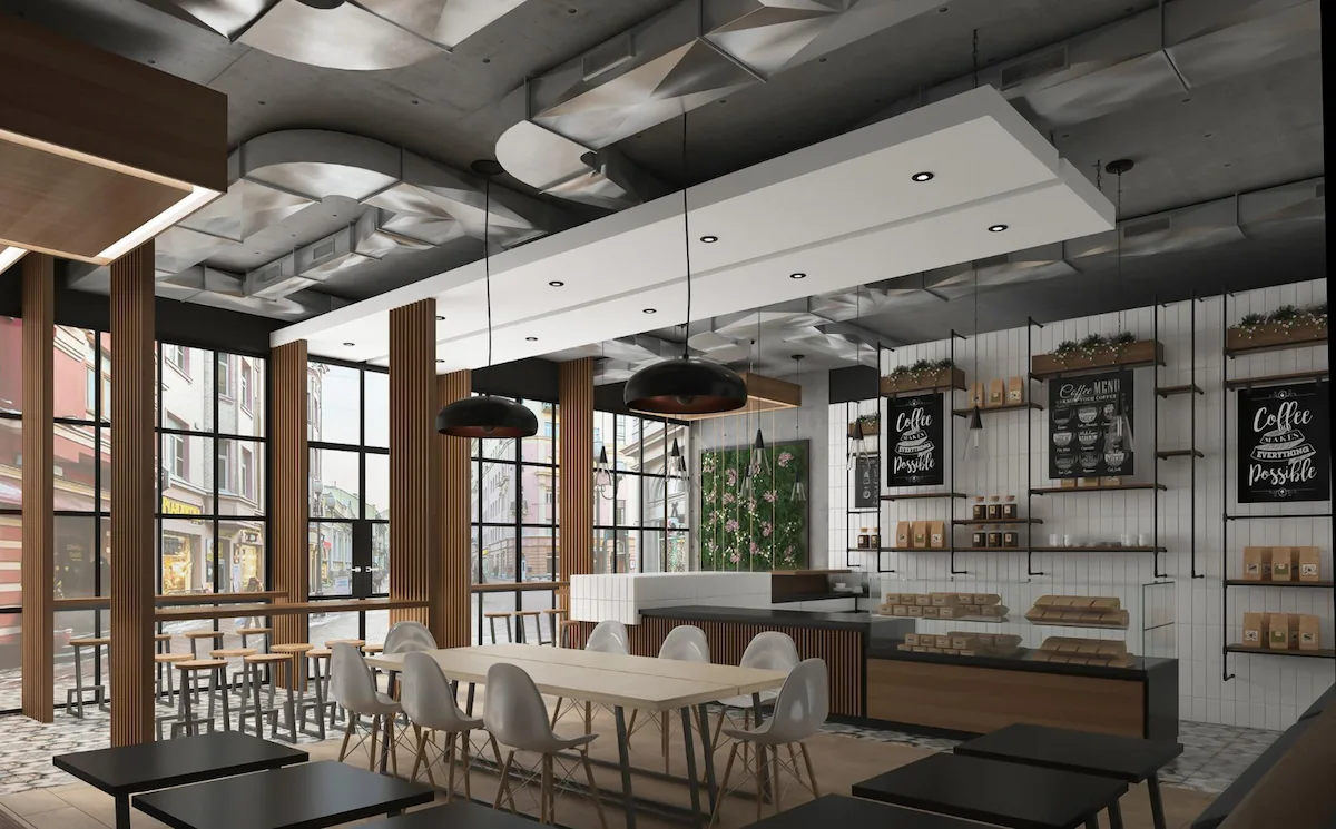 Industrial White & Concrete Cafe